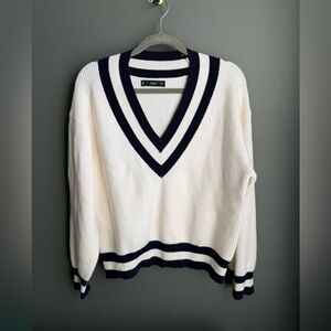 Mango V-Neck Sweater - Cream and Black